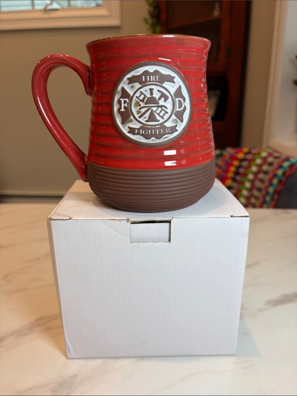 Abbey + CA Firefighter prayer Pottery Mug stoneware gift microwave and oven safe